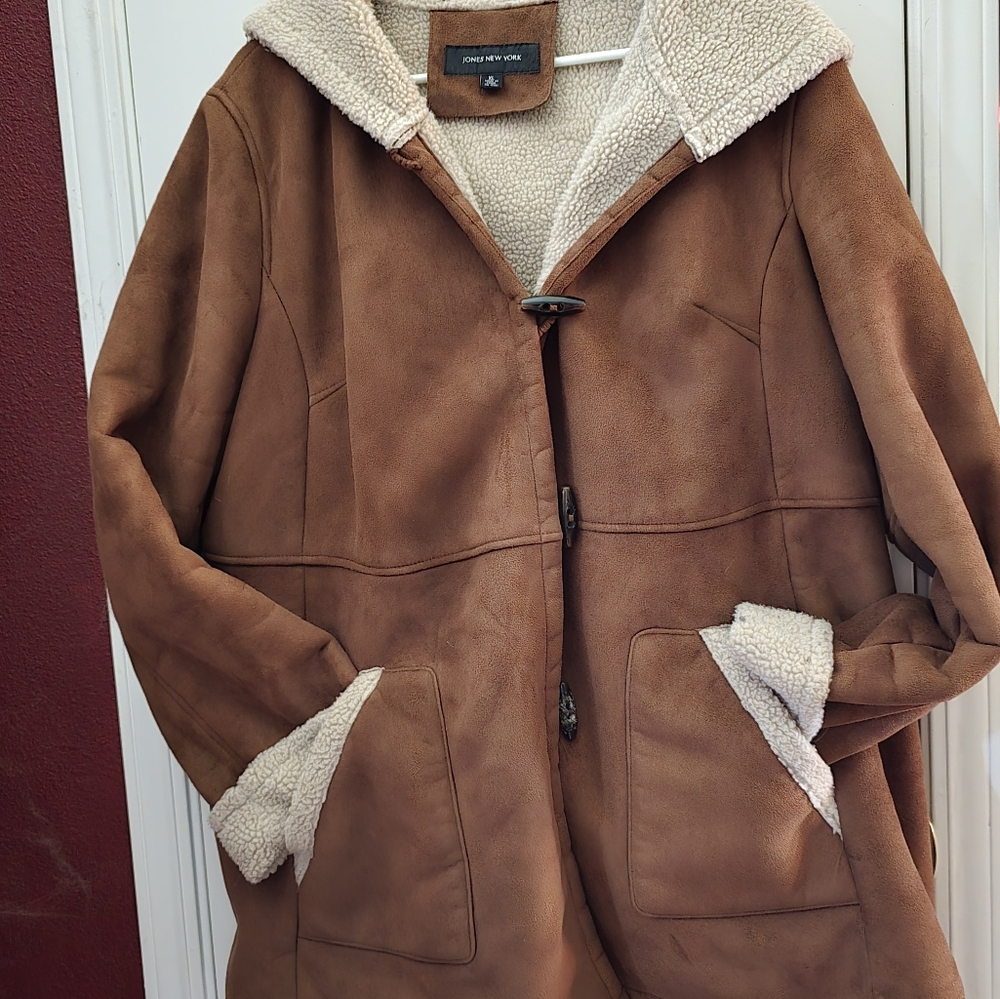 Jones New York Brown Teddy Jacket Cozy Sherpa Lining